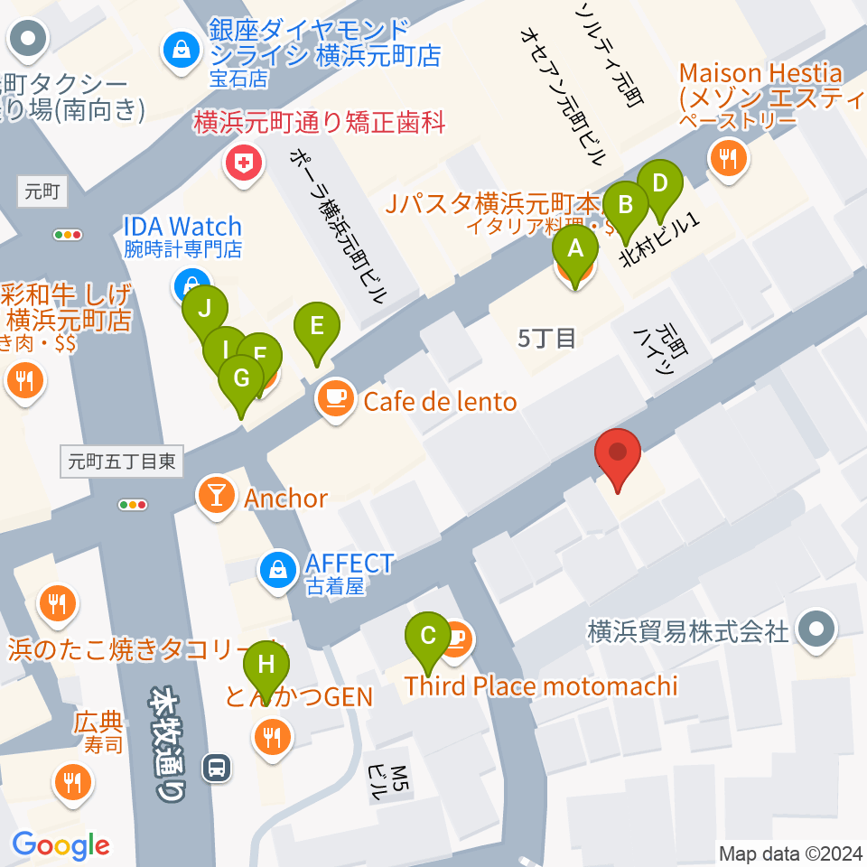 元町弦楽器 LA CANTINA周辺のファミレス・ファーストフード一覧地図