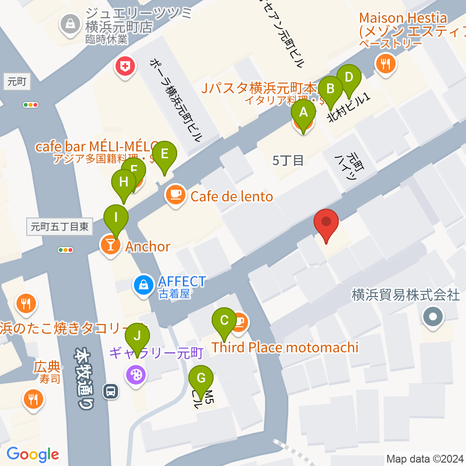 元町弦楽器 LA CANTINA周辺のファミレス・ファーストフード一覧地図