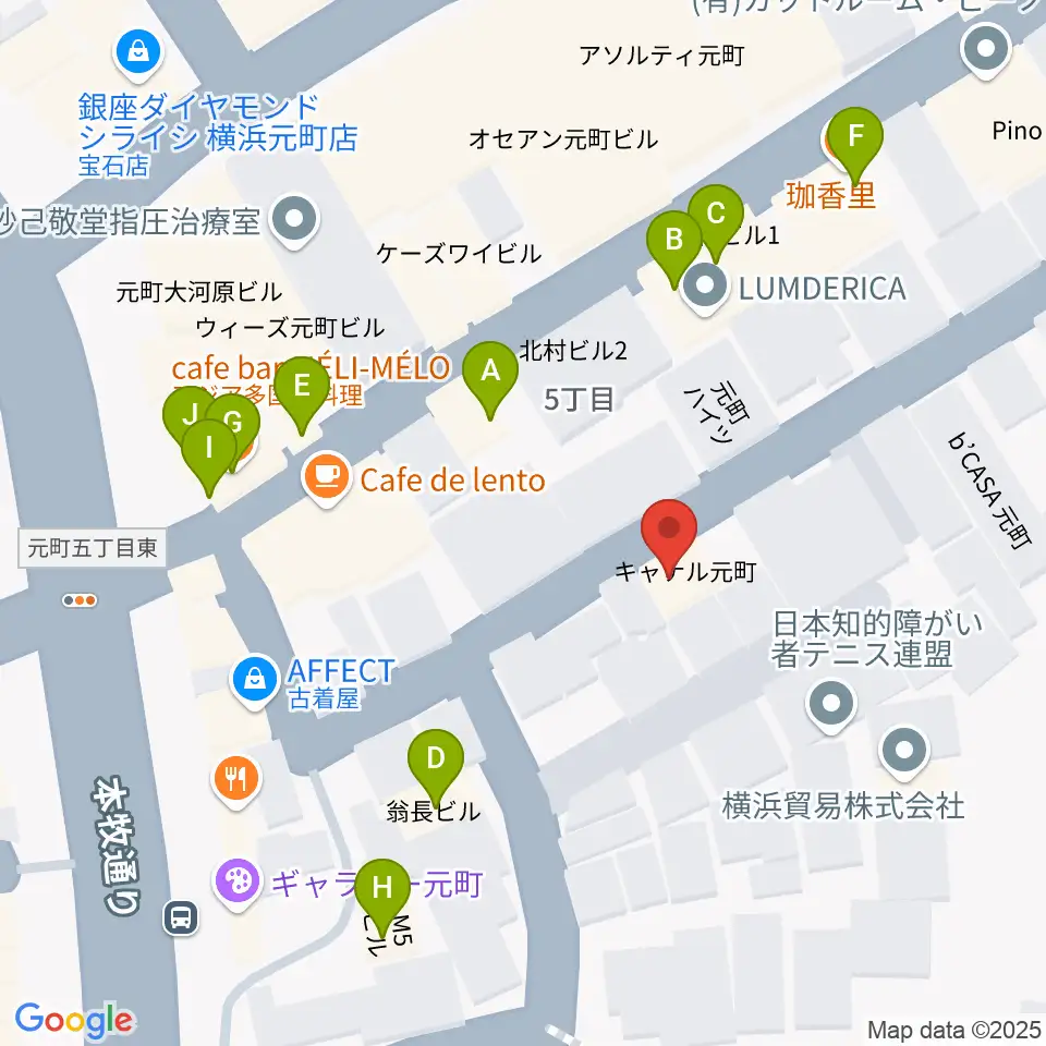 元町弦楽器 LA CANTINA周辺のファミレス・ファーストフード一覧地図