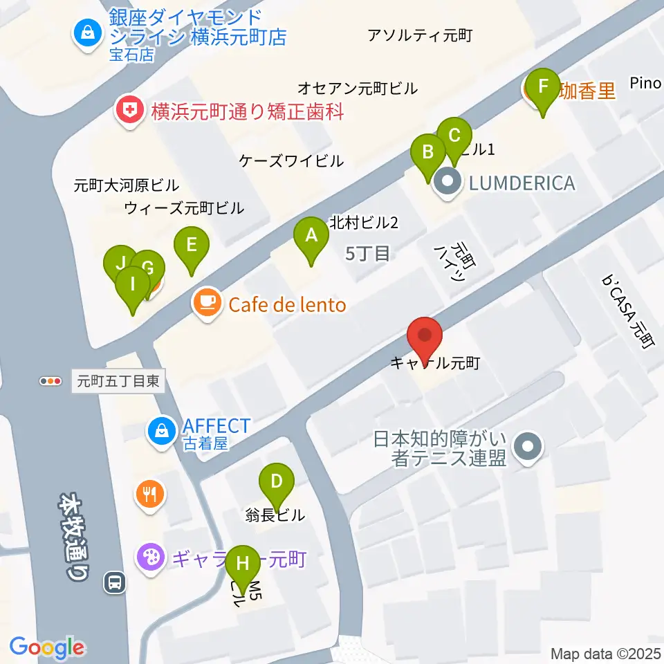 元町弦楽器 LA CANTINA周辺のファミレス・ファーストフード一覧地図