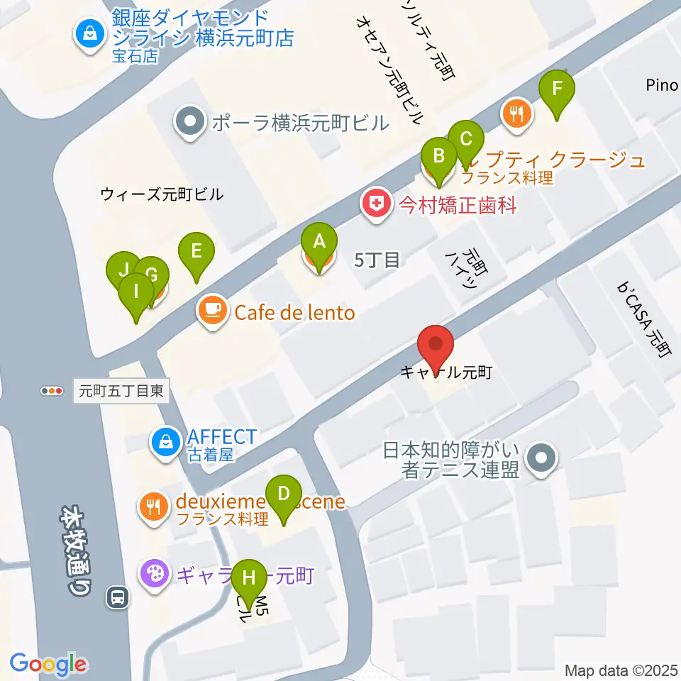 元町弦楽器 LA CANTINA周辺のファミレス・ファーストフード一覧地図