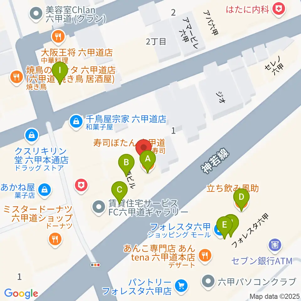 音楽練習室スタジオアコースティック周辺のファミレス・ファーストフード一覧地図