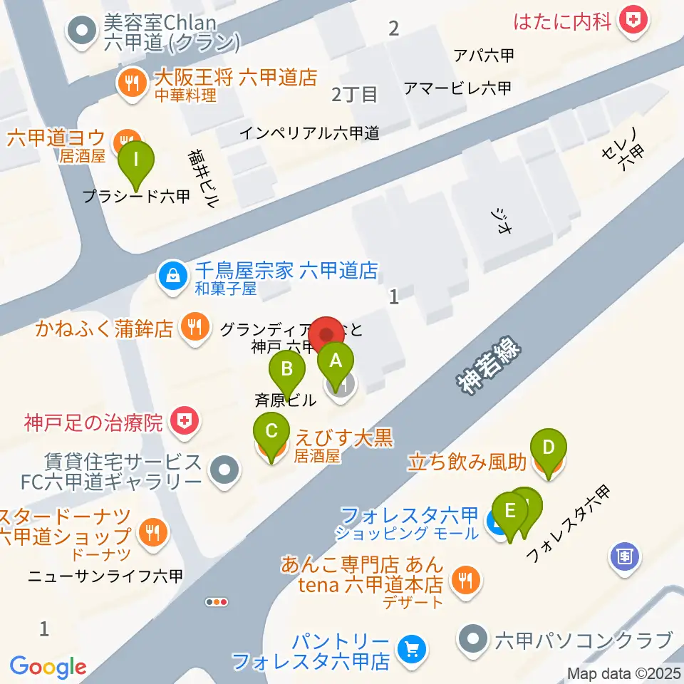 音楽練習室スタジオアコースティック周辺のファミレス・ファーストフード一覧地図