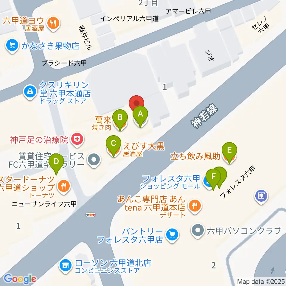 音楽練習室スタジオアコースティック周辺のファミレス・ファーストフード一覧地図