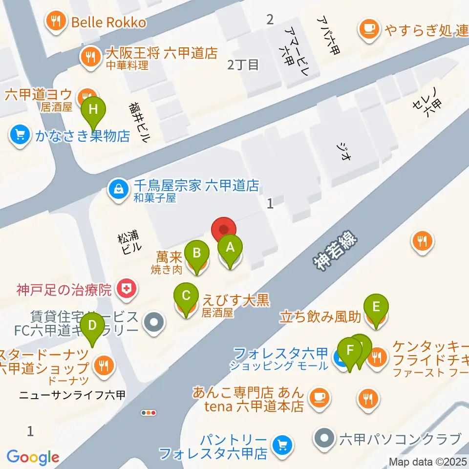 音楽練習室スタジオアコースティック周辺のファミレス・ファーストフード一覧地図