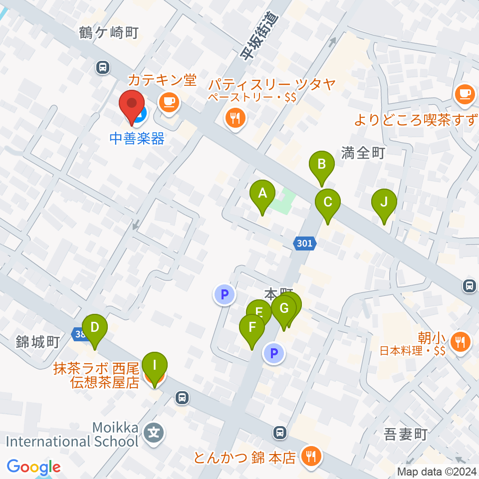 中善ミュージック＆アートスクール周辺のファミレス・ファーストフード一覧地図