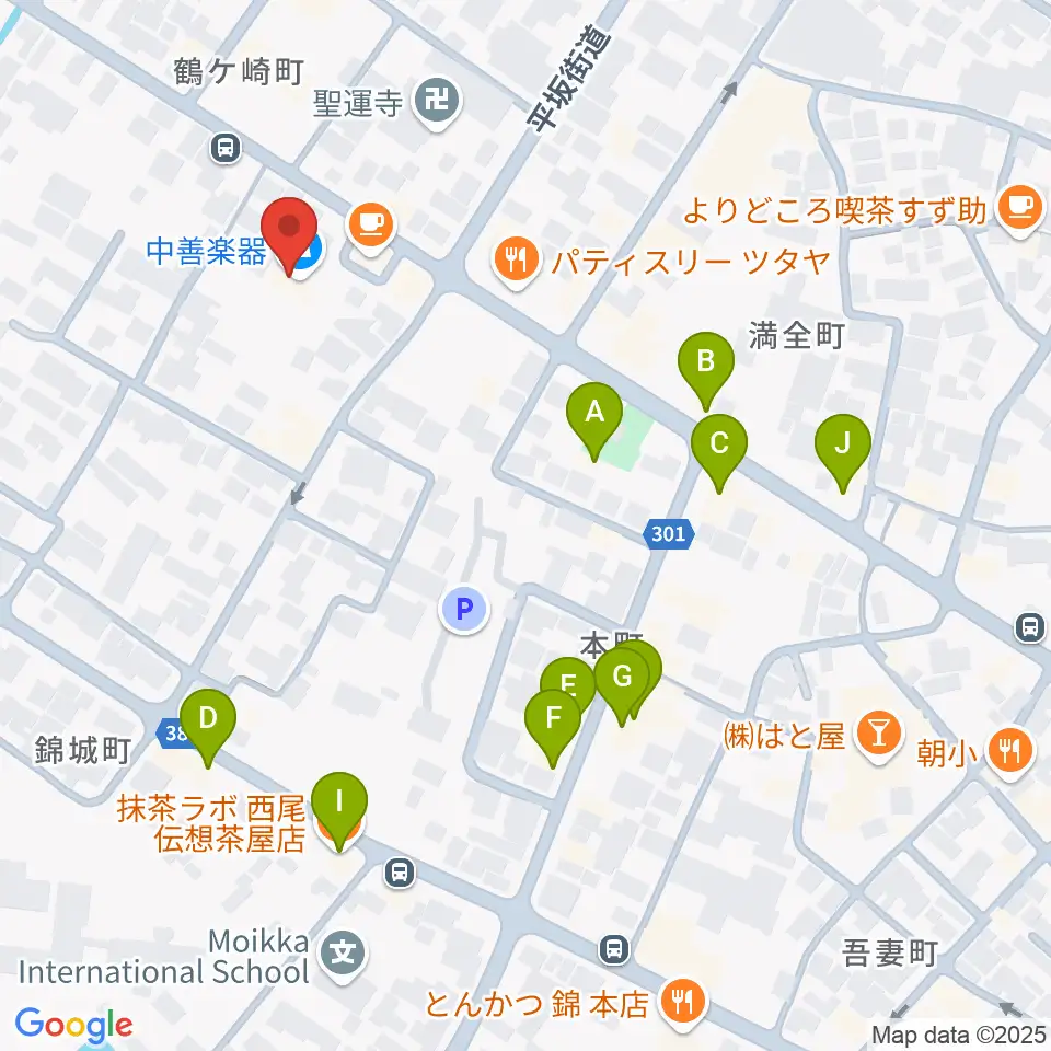 中善ミュージック＆アートスクール周辺のファミレス・ファーストフード一覧地図