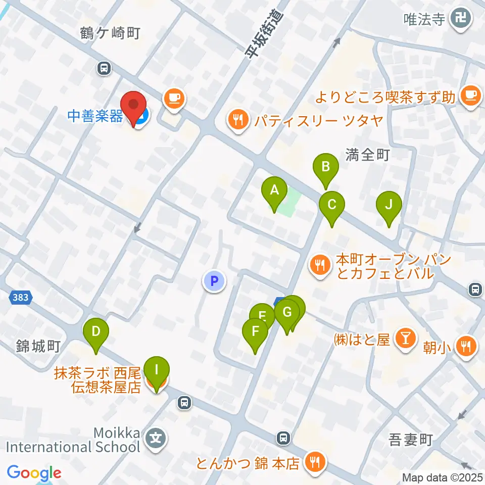 中善ミュージック＆アートスクール周辺のファミレス・ファーストフード一覧地図