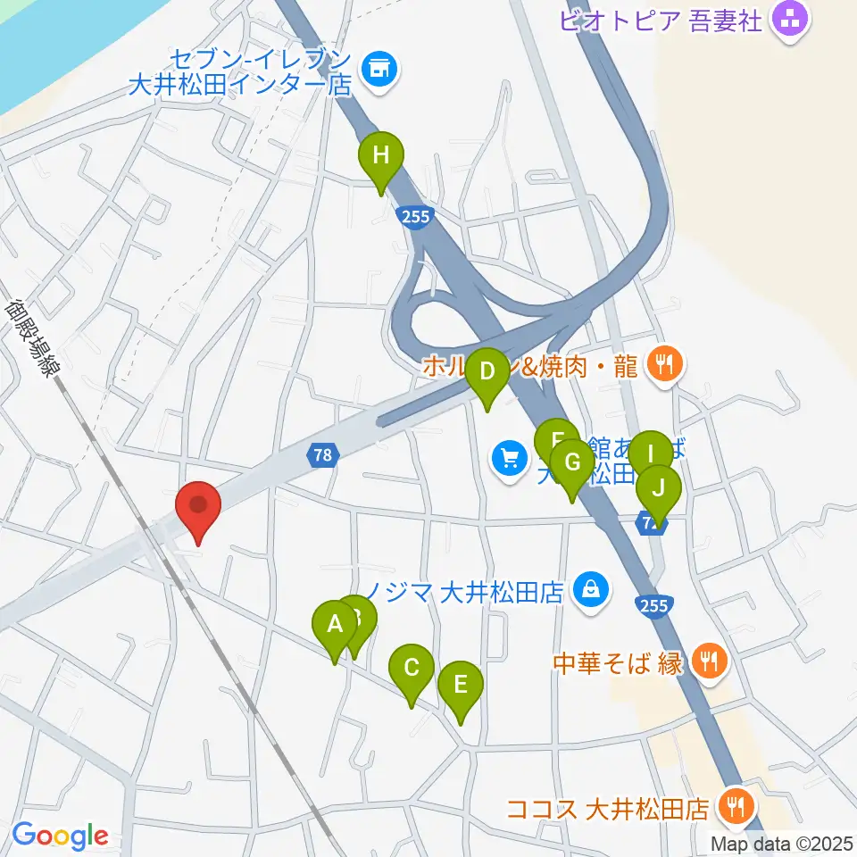 邦星堂和楽器店周辺のファミレス・ファーストフード一覧地図