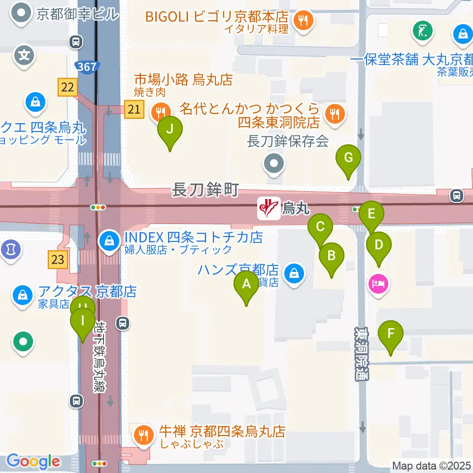JEUGIAミュージックサロン四条周辺のファミレス・ファーストフード一覧地図
