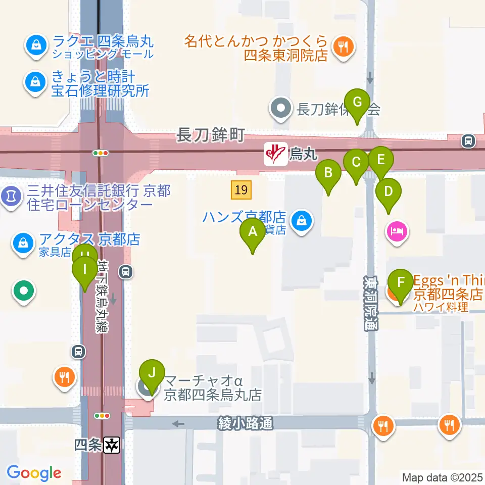 JEUGIAミュージックサロン四条周辺のファミレス・ファーストフード一覧地図