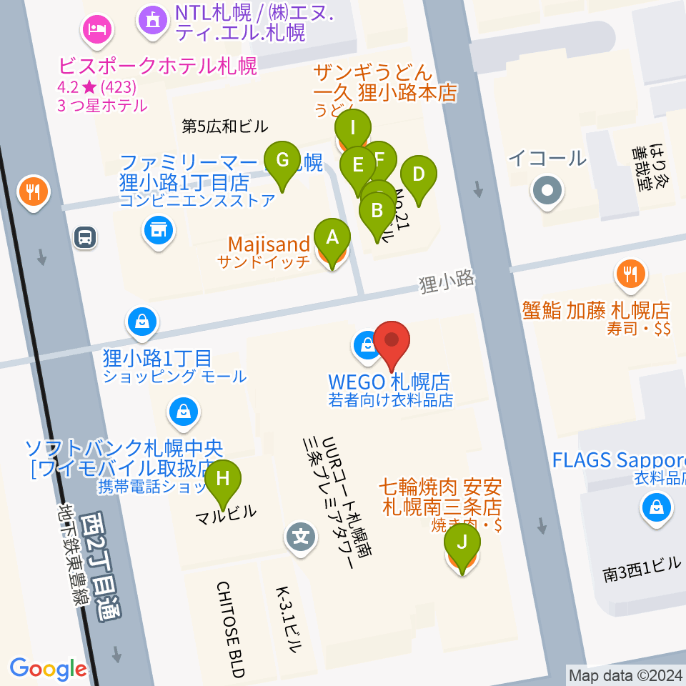 BIGBOSS札幌周辺のファミレス・ファーストフード一覧地図