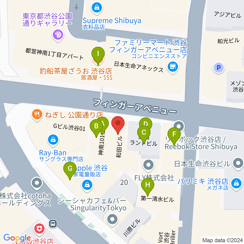 シアーミュージック渋谷校周辺のファミレス・ファーストフード一覧地図