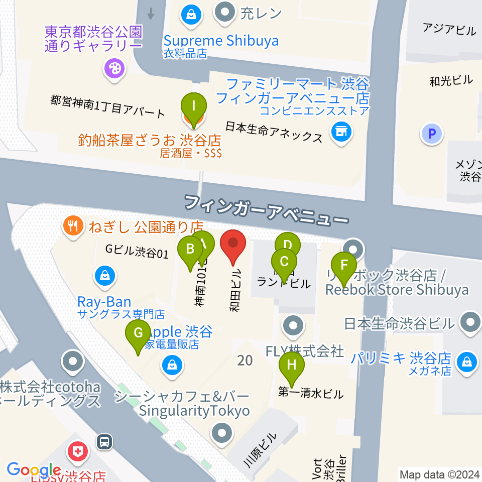 シアーミュージック渋谷校周辺のファミレス・ファーストフード一覧地図