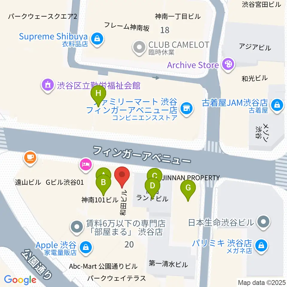 シアーミュージック渋谷校周辺のファミレス・ファーストフード一覧地図