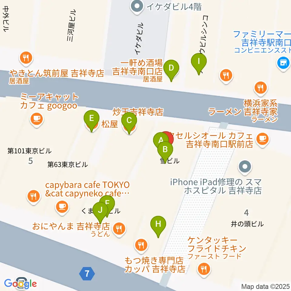 シアーミュージック 吉祥寺校周辺のファミレス・ファーストフード一覧地図