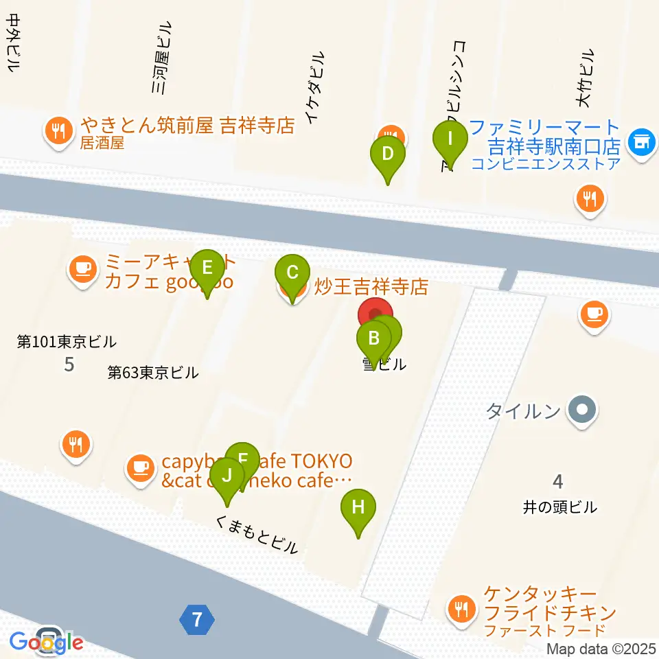 シアーミュージック 吉祥寺校周辺のファミレス・ファーストフード一覧地図