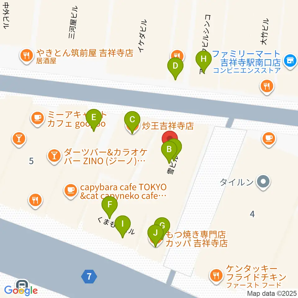 シアーミュージック 吉祥寺校周辺のファミレス・ファーストフード一覧地図