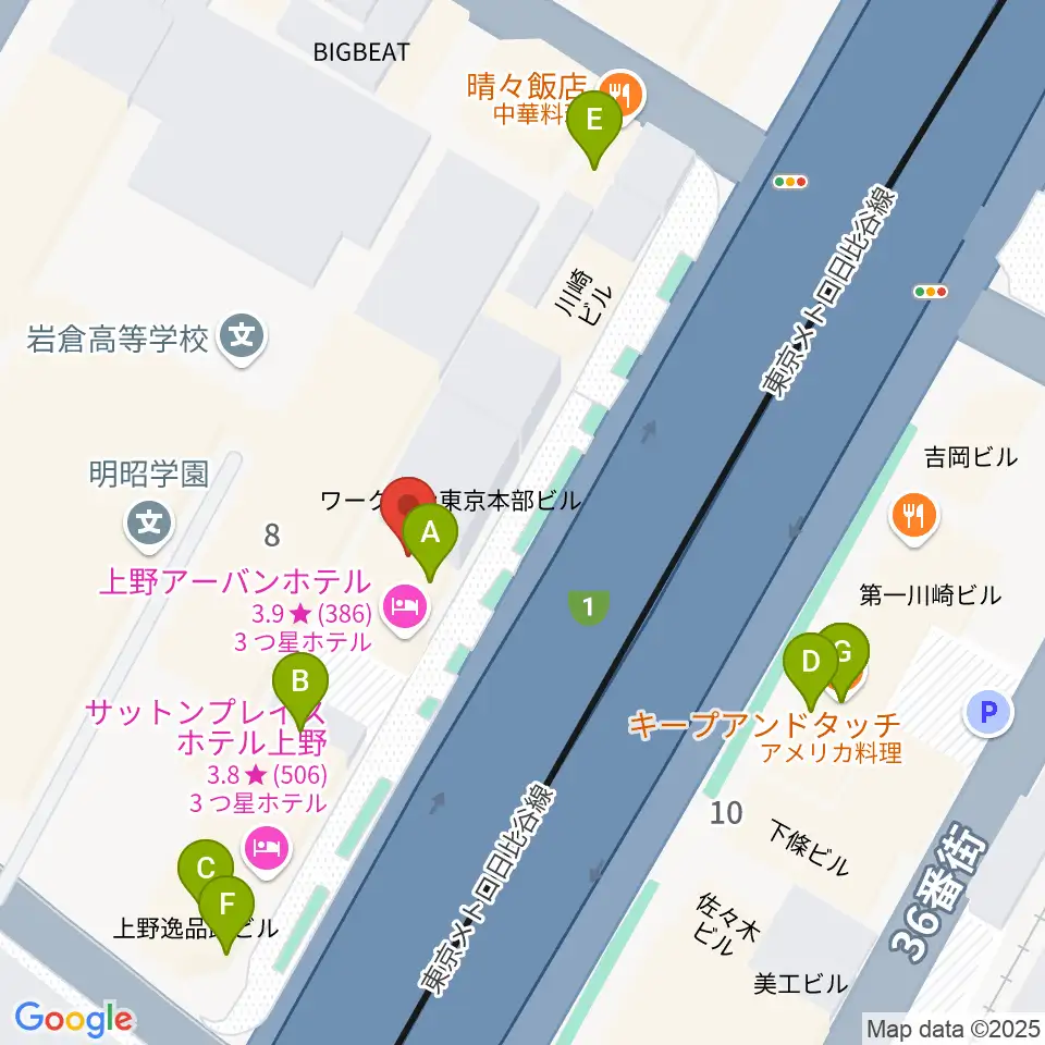 シアーミュージック 上野校周辺のファミレス・ファーストフード一覧地図