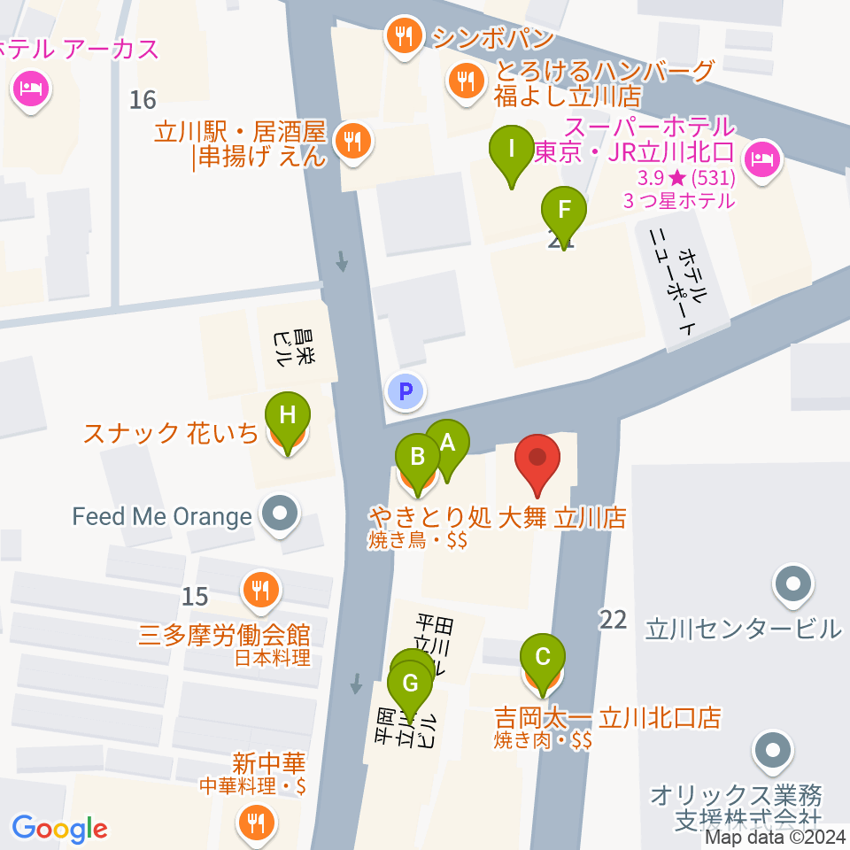 シアーミュージック立川校周辺のファミレス・ファーストフード一覧地図