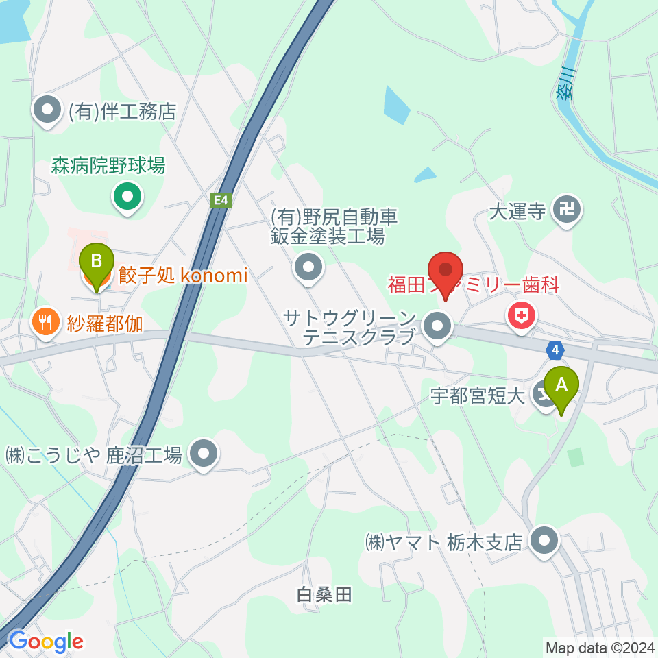 スズキ・メソード宇都宮支部周辺のファミレス・ファーストフード一覧地図