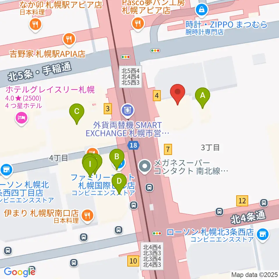 シアーミュージック 札幌校周辺のファミレス・ファーストフード一覧地図