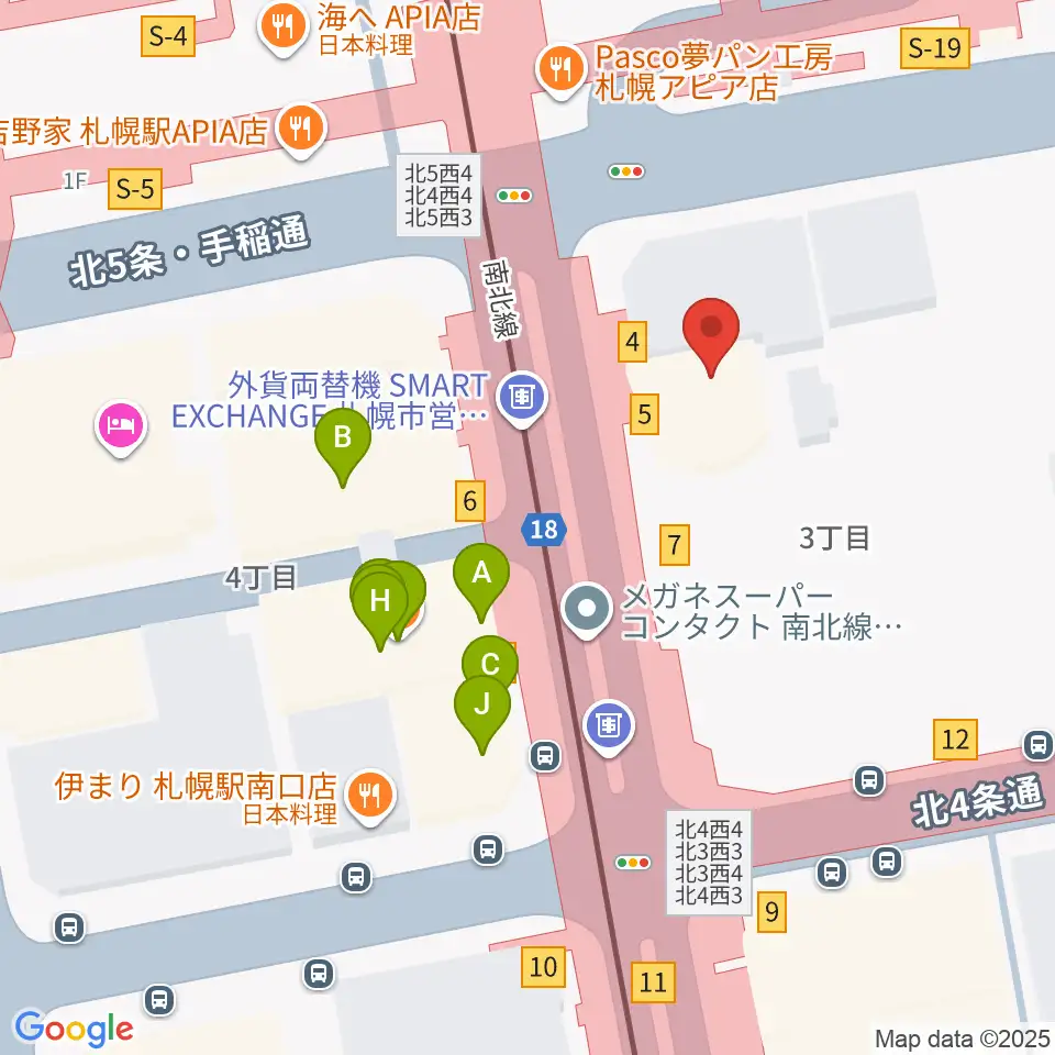 シアーミュージック 札幌校周辺のファミレス・ファーストフード一覧地図