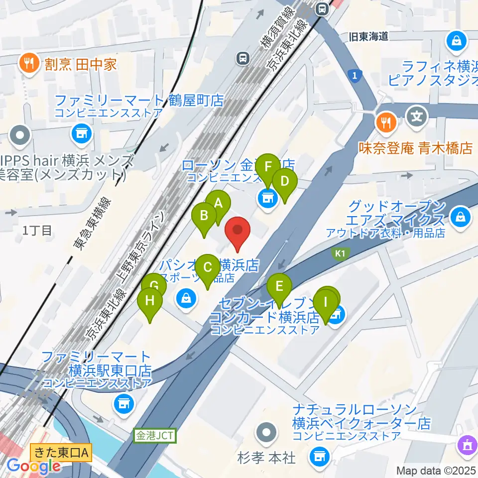 シアーミュージック 横浜校周辺のファミレス・ファーストフード一覧地図