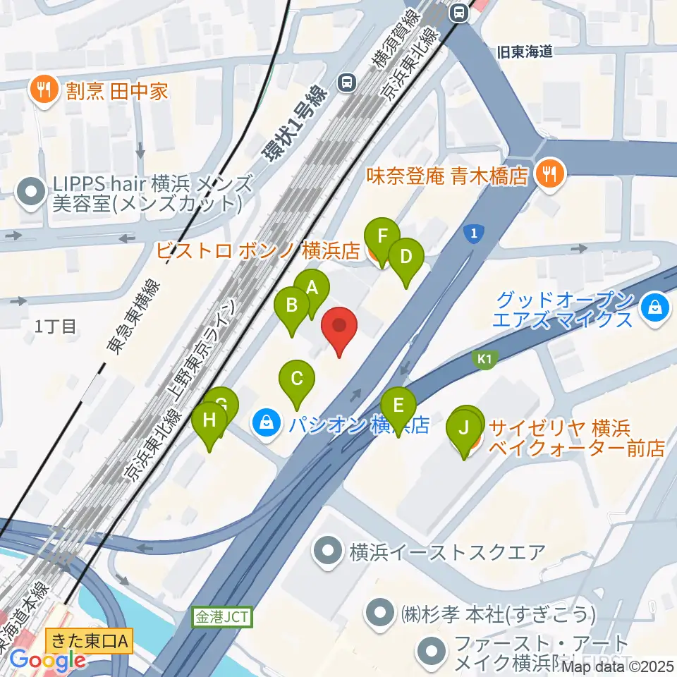シアーミュージック 横浜校周辺のファミレス・ファーストフード一覧地図