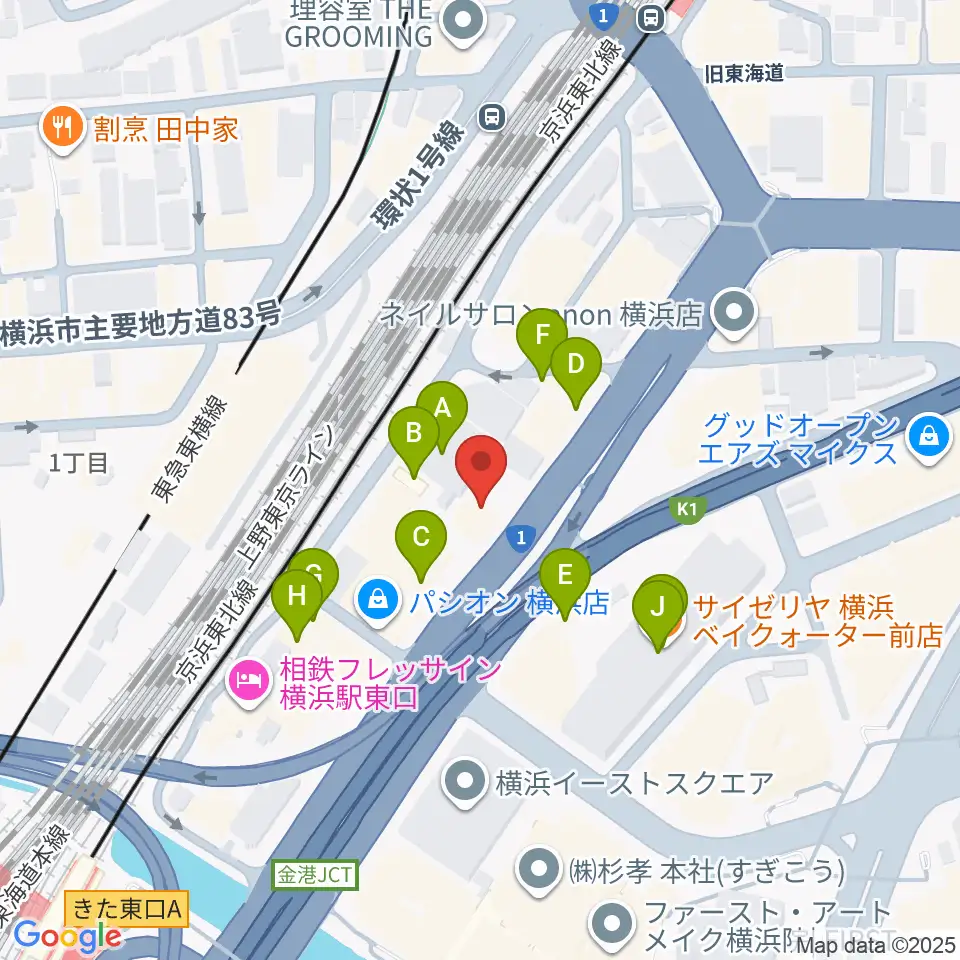 シアーミュージック 横浜校周辺のファミレス・ファーストフード一覧地図