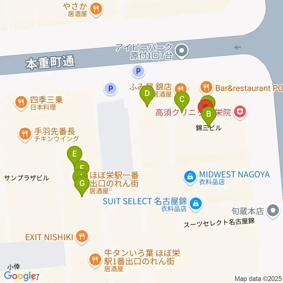 シアーミュージック 栄校周辺のファミレス・ファーストフード一覧地図