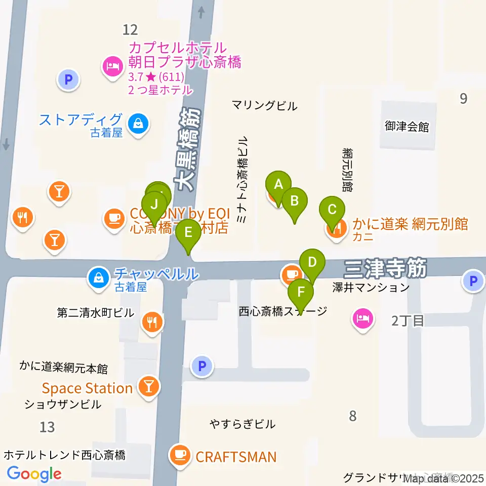 シアーミュージック なんば校周辺のファミレス・ファーストフード一覧地図