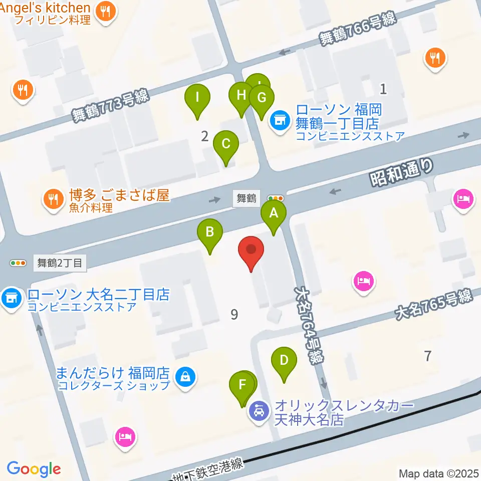 シアーミュージック福岡天神校周辺のファミレス・ファーストフード一覧地図