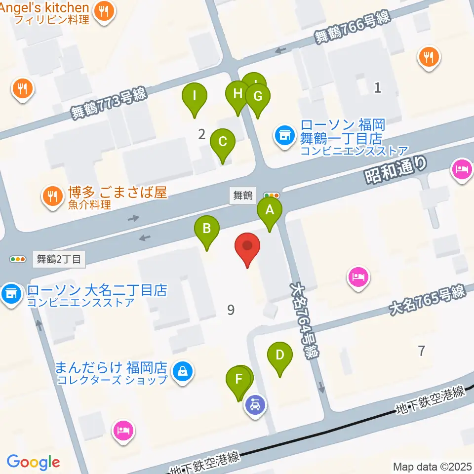 シアーミュージック福岡天神校周辺のファミレス・ファーストフード一覧地図