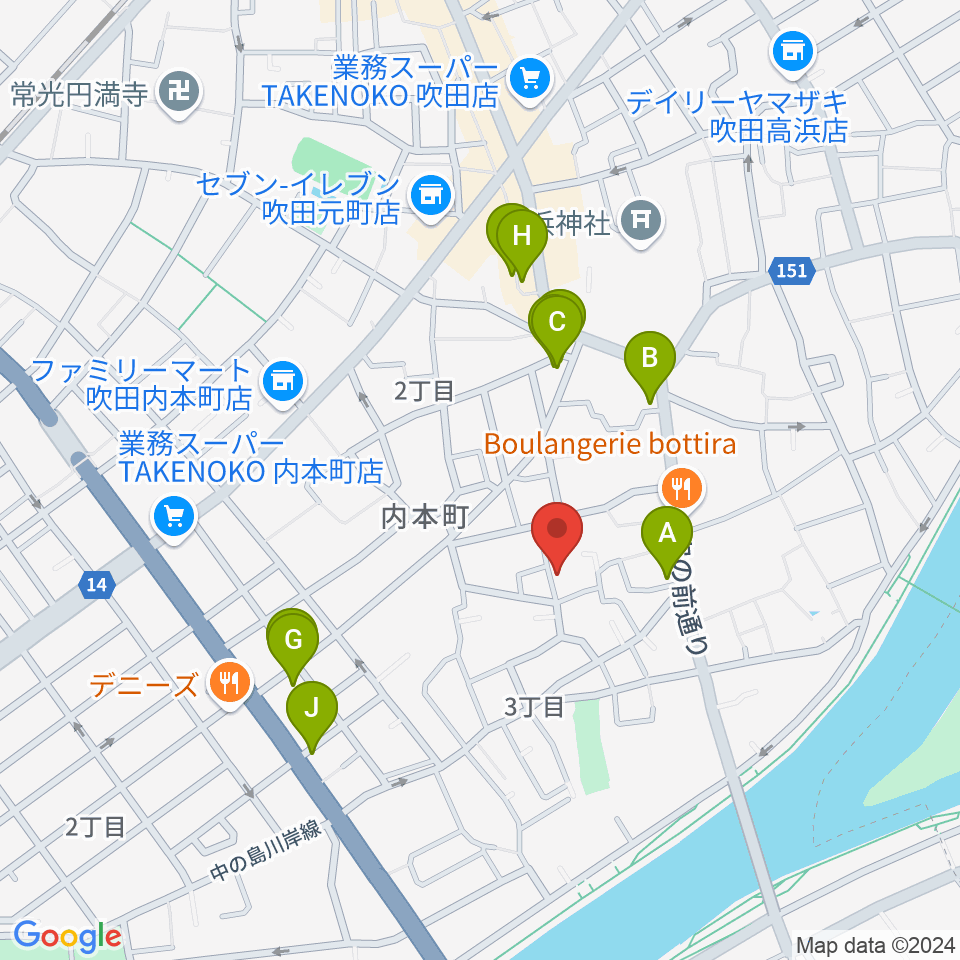 スズキメソード 杉山ヴァイオリン教室周辺のファミレス・ファーストフード一覧地図