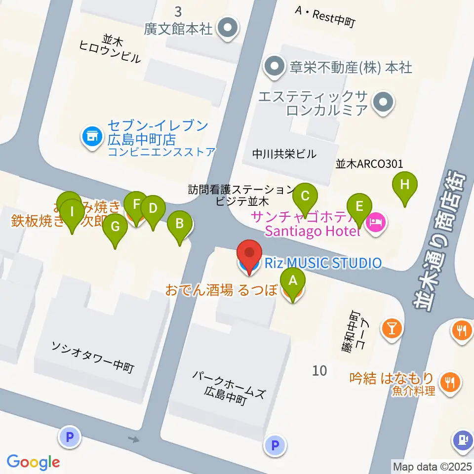 Riz MUSIC STUDIO周辺のファミレス・ファーストフード一覧地図