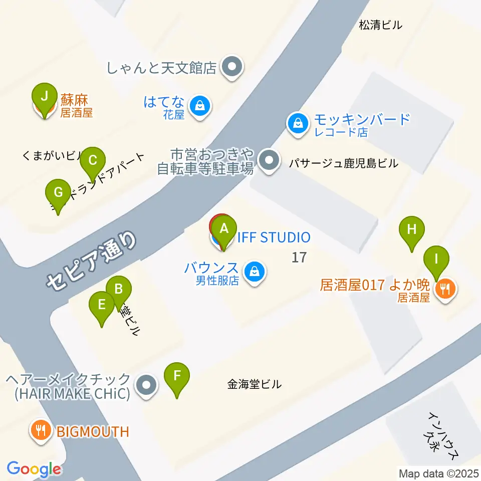 IFF STUDIO周辺のファミレス・ファーストフード一覧地図