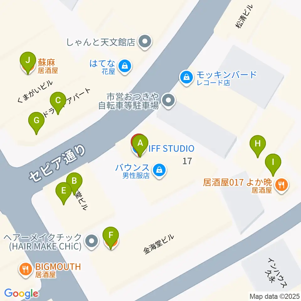 IFF STUDIO周辺のファミレス・ファーストフード一覧地図