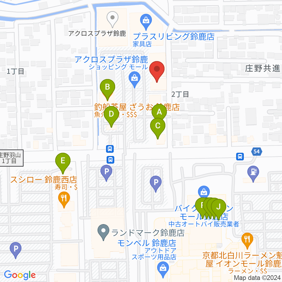 第一楽器 鈴鹿平田センター周辺のファミレス・ファーストフード一覧地図