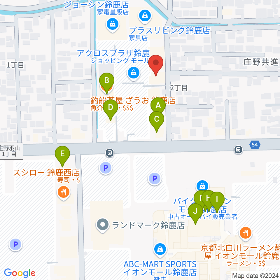 第一楽器 鈴鹿平田センター周辺のファミレス・ファーストフード一覧地図