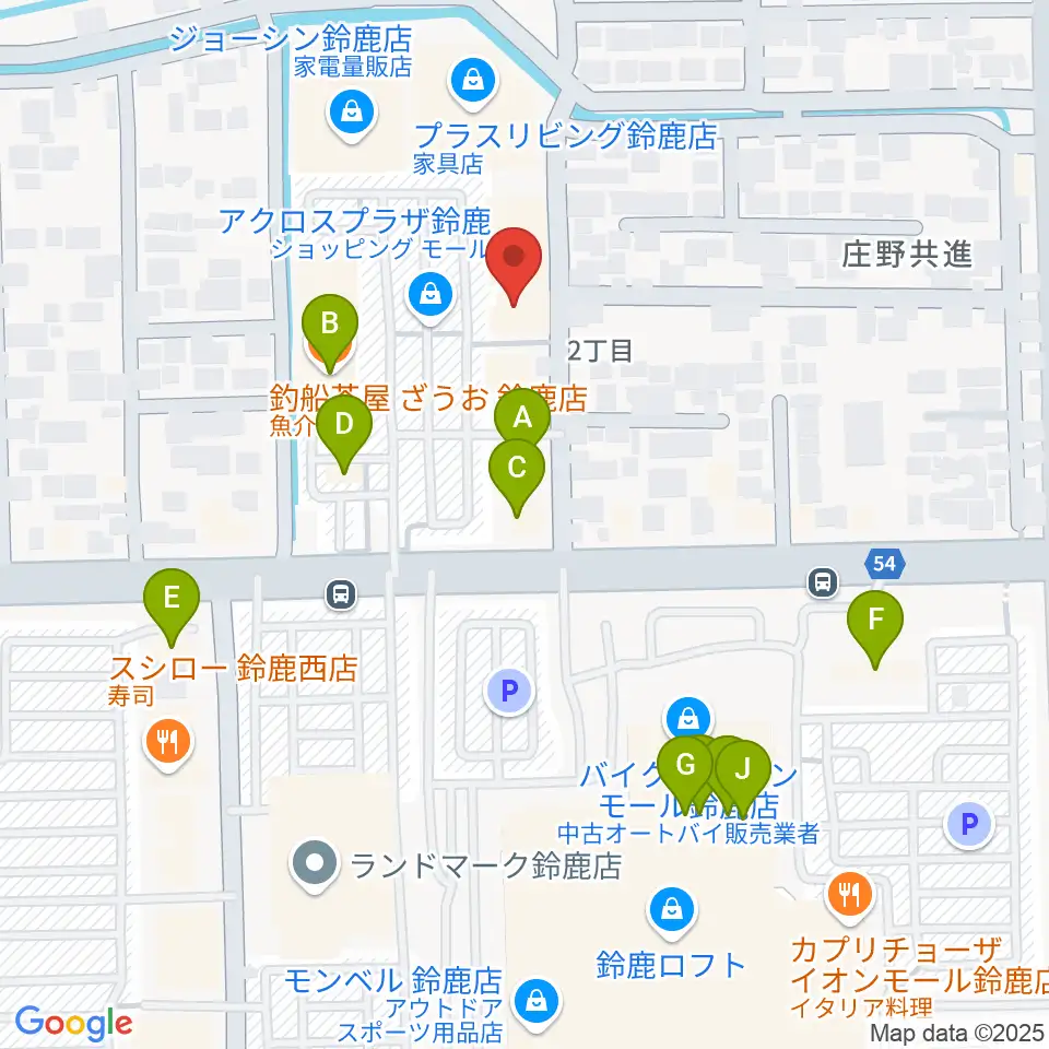 第一楽器 鈴鹿平田センター周辺のファミレス・ファーストフード一覧地図