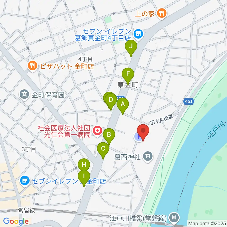 うえのおんがくじゅく かなまち周辺のファミレス・ファーストフード一覧地図