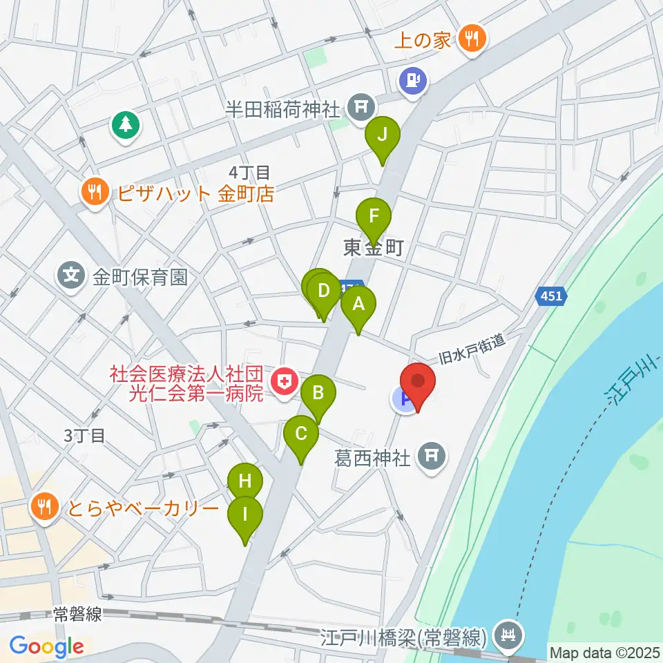うえのおんがくじゅく かなまち周辺のファミレス・ファーストフード一覧地図