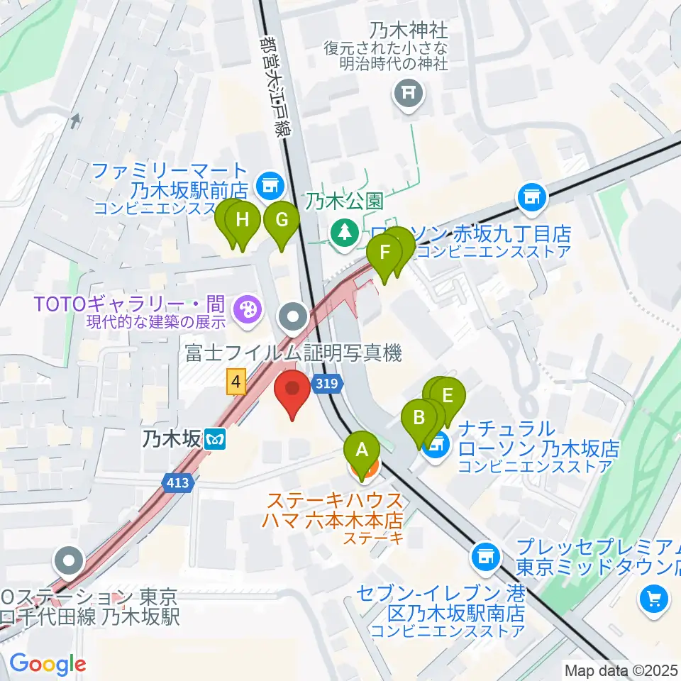 MONSTER STUDIO 乃木坂周辺のファミレス・ファーストフード一覧地図