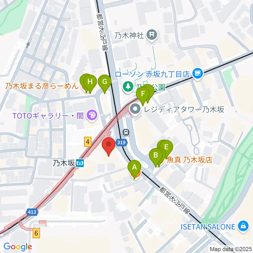 MONSTER STUDIO 乃木坂周辺のファミレス・ファーストフード一覧地図