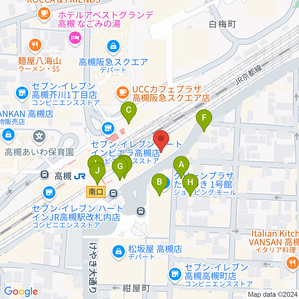 クロスパル高槻周辺のファミレス・ファーストフード一覧地図