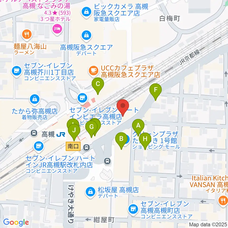 クロスパル高槻周辺のファミレス・ファーストフード一覧地図