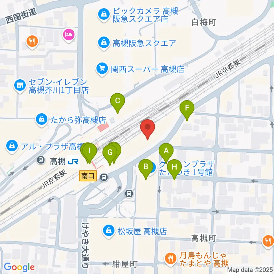 クロスパル高槻周辺のファミレス・ファーストフード一覧地図