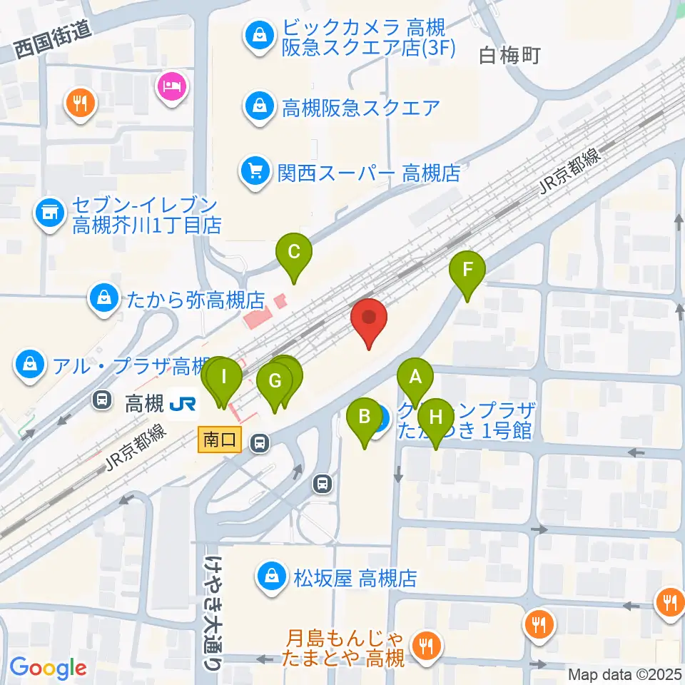 クロスパル高槻周辺のファミレス・ファーストフード一覧地図