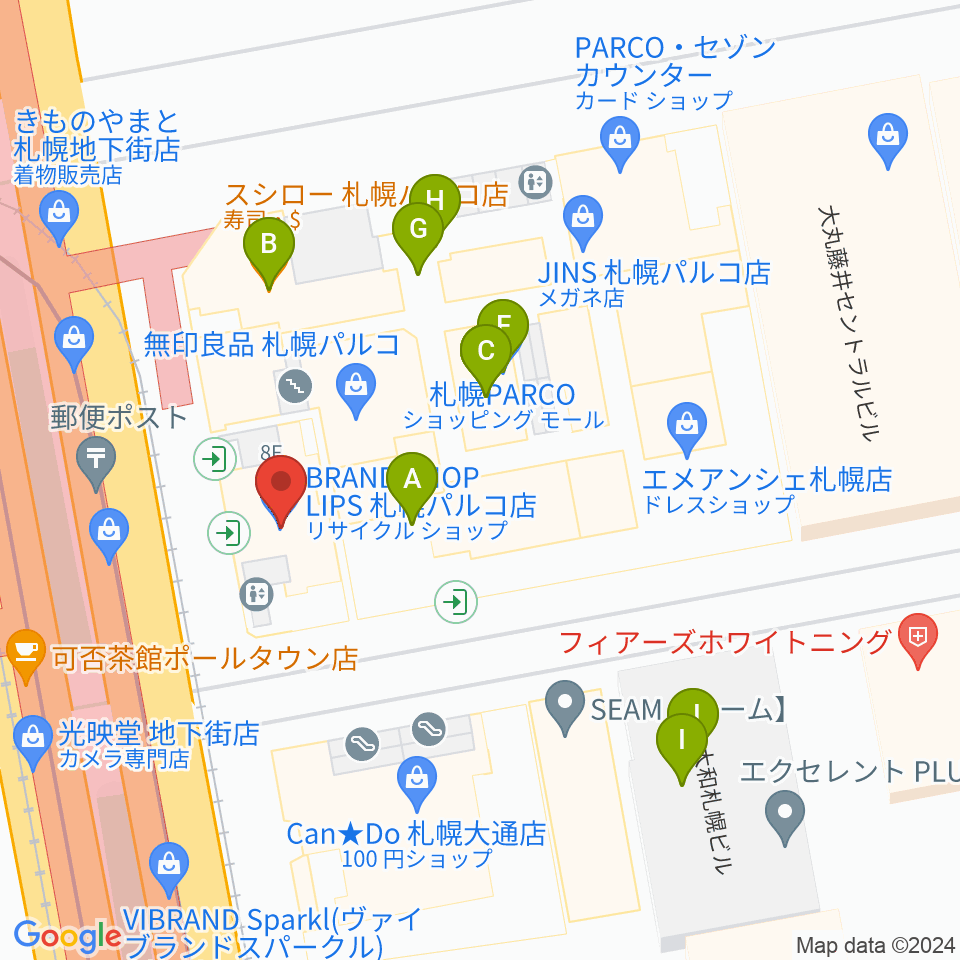 島村楽器 札幌パルコ店 周辺のファミレス・ファーストフード一覧地図